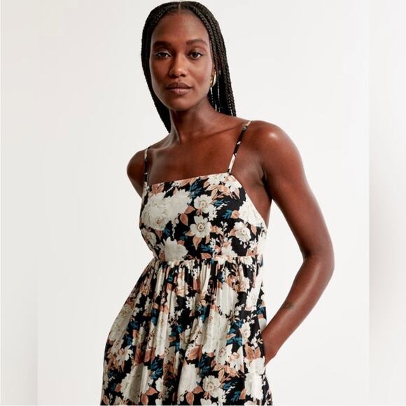 Abercrombie & Fitch Low Back Floral Babydoll Maxi Dress Womens Size M Tall - Picture 3 of 11